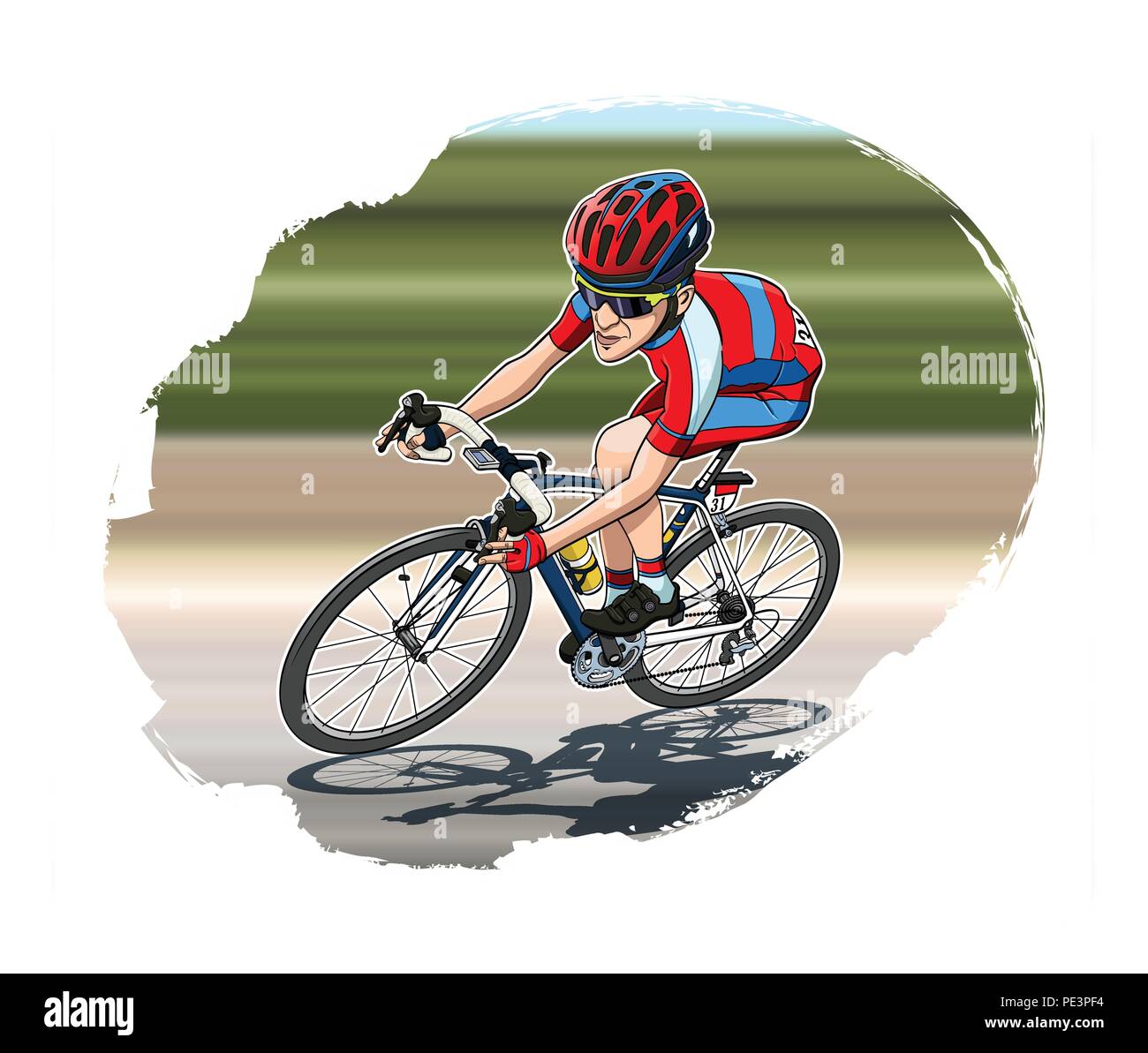 Vector cartoon style illustration of a cyclist riding his bike Stock Vector