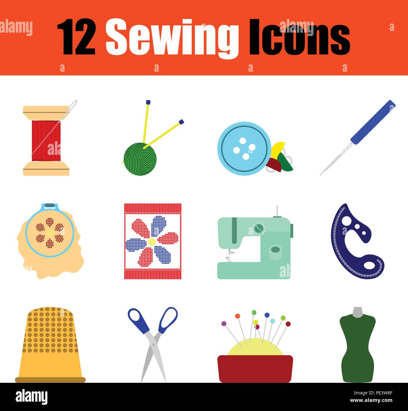 Set of sewing icons. Gradient color design. Vector illustration Stock ...