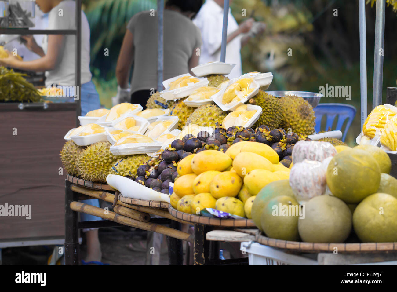 colorful tropical fruit on asian market Stock Photo