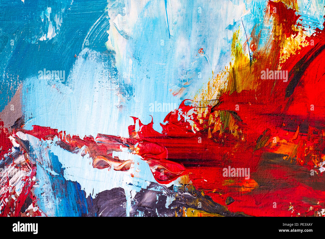 Abstract art background. Oil painting on canvas. Multicolored bright texture. Fragment of artwork. Brushstrokes of paint. Modern art. Stock Photo