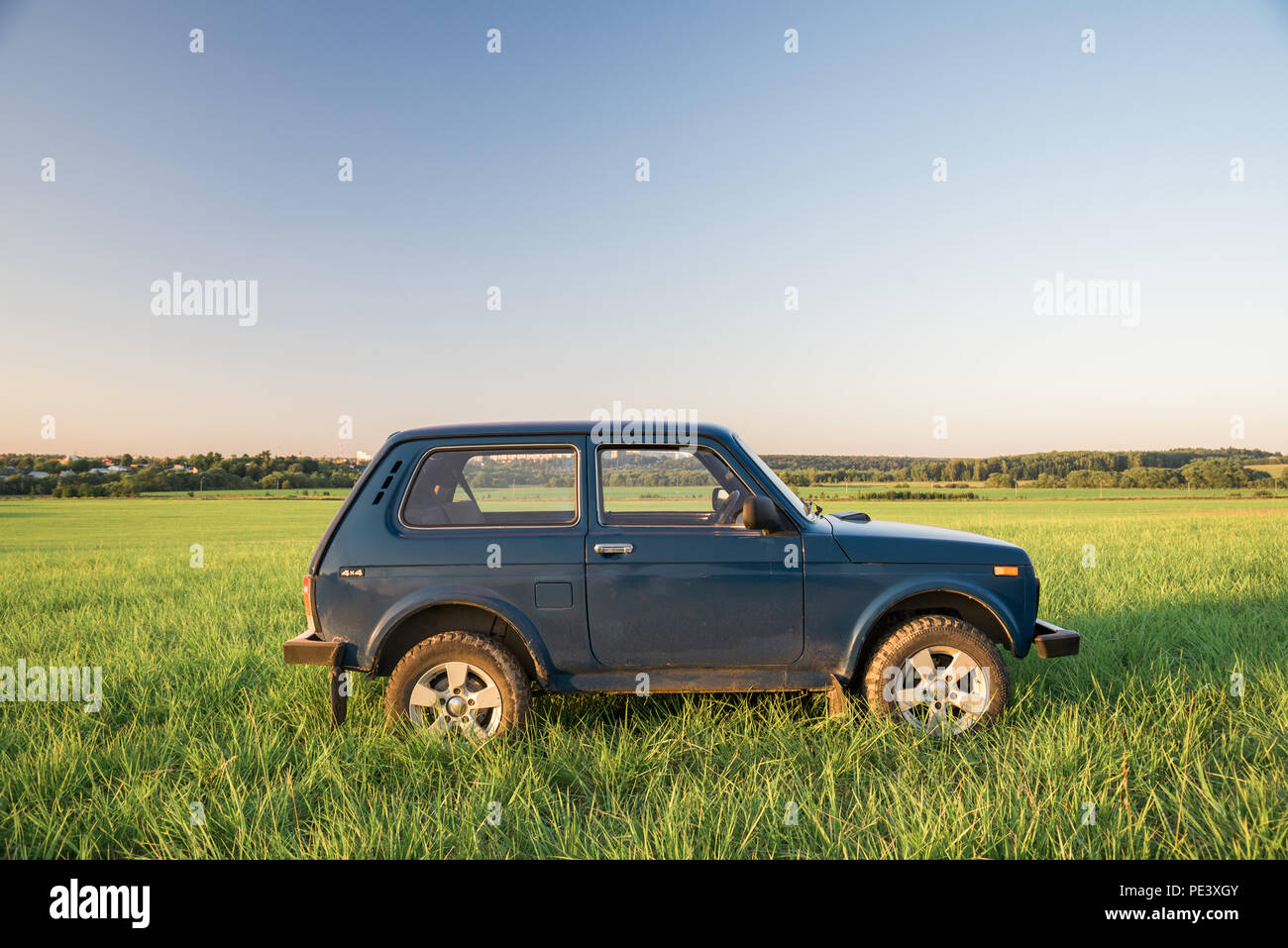 Blue Soviet and Russian SUV Lada Niva (VAZ 2121 / 21214) Moscow, Russia ...