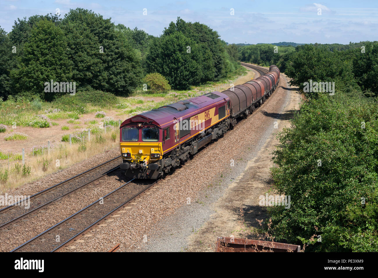 A DB cargo class 66 at Old Denaby (east of Mexborough, South