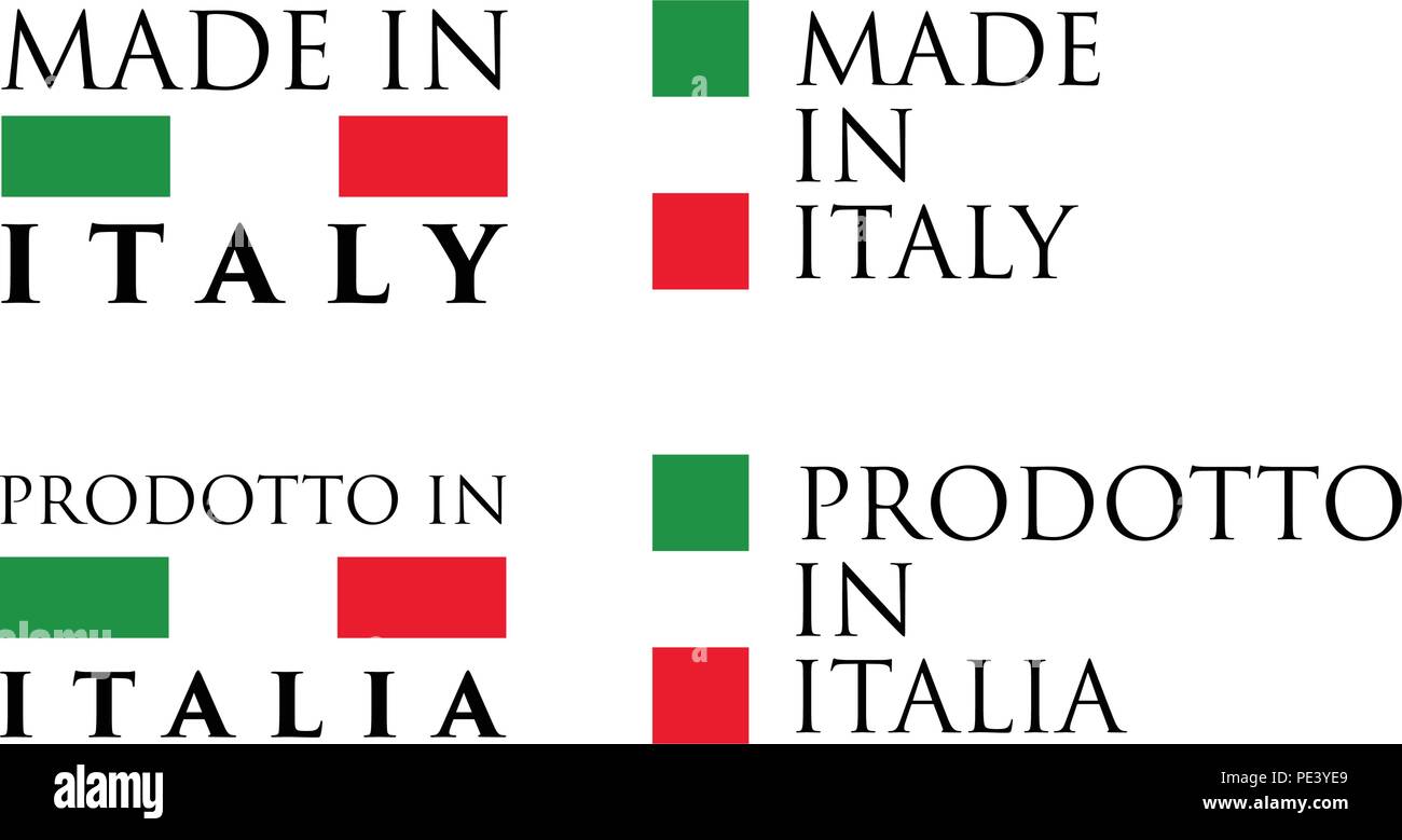 Simple Made in Italy / Prodotto in Italia (italian) label. Text with national colors arranged horizontal and vertical. Stock Vector