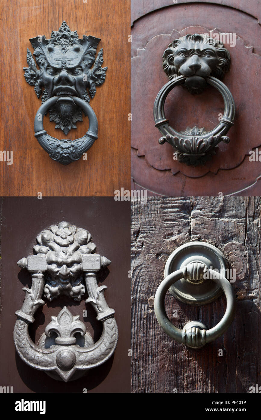 collection of antique door knockers Stock Photo - Alamy
