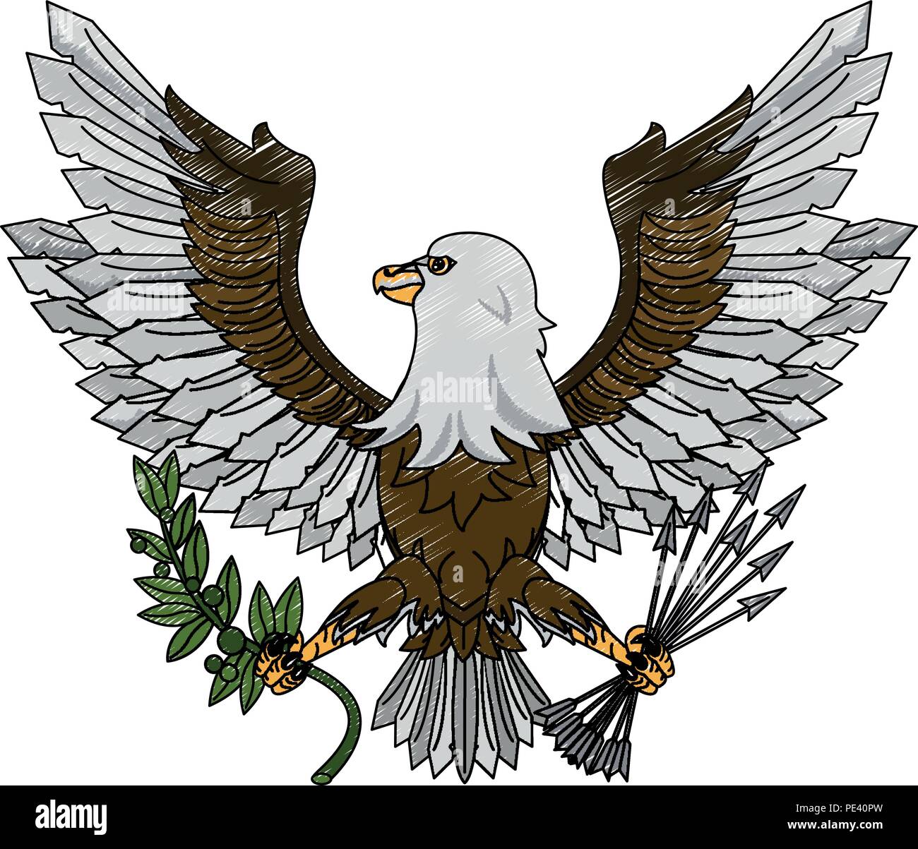 Eagle with arrows and leaves scribble Stock Vector Image & Art Alamy