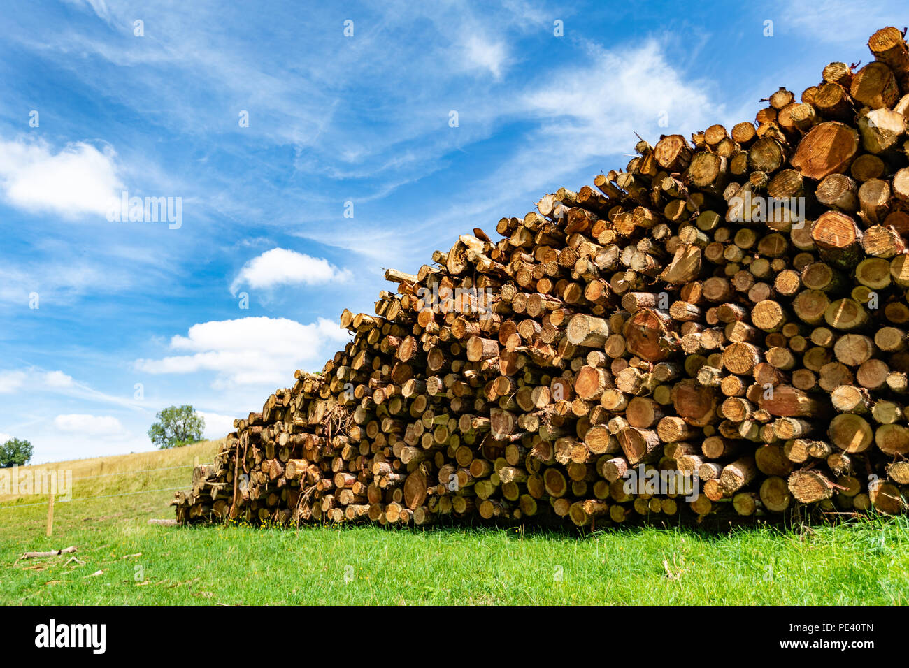 Background, wallpaper image of a pile of chopped fire wood logs in an ...