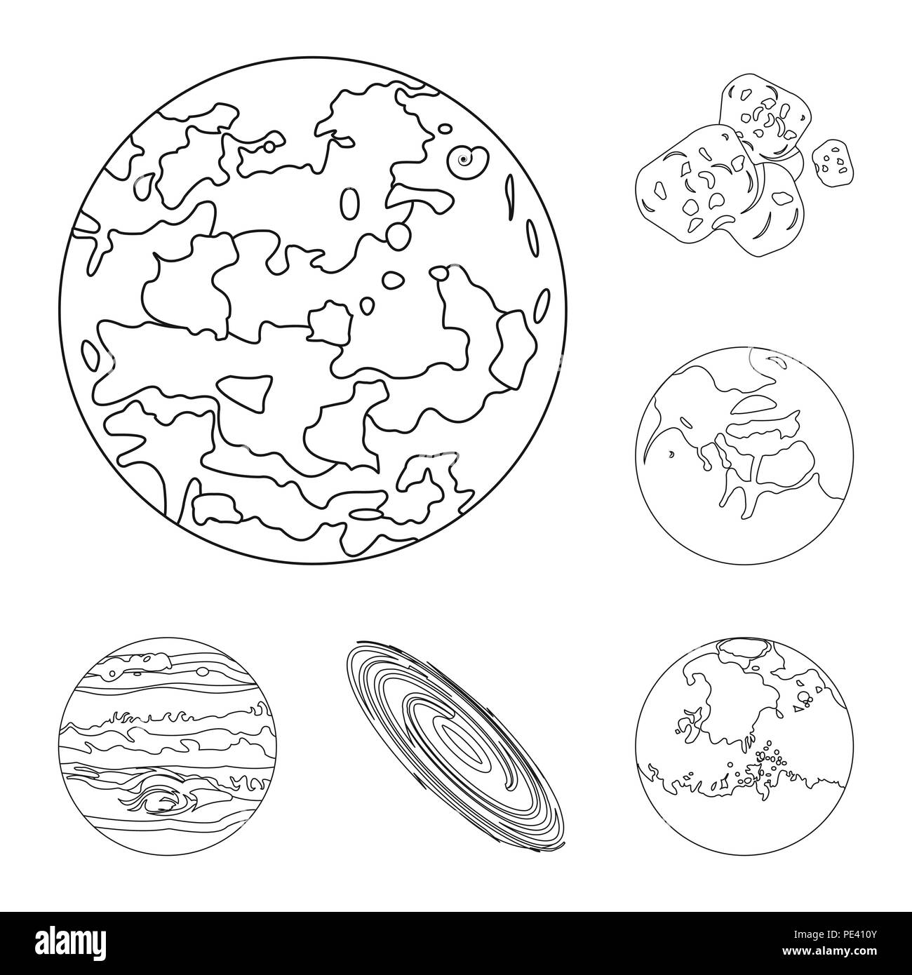 Planets of the solar system outline icons in set collection for design. Cosmos and astronomy vector symbol stock  illustration. Stock Vector