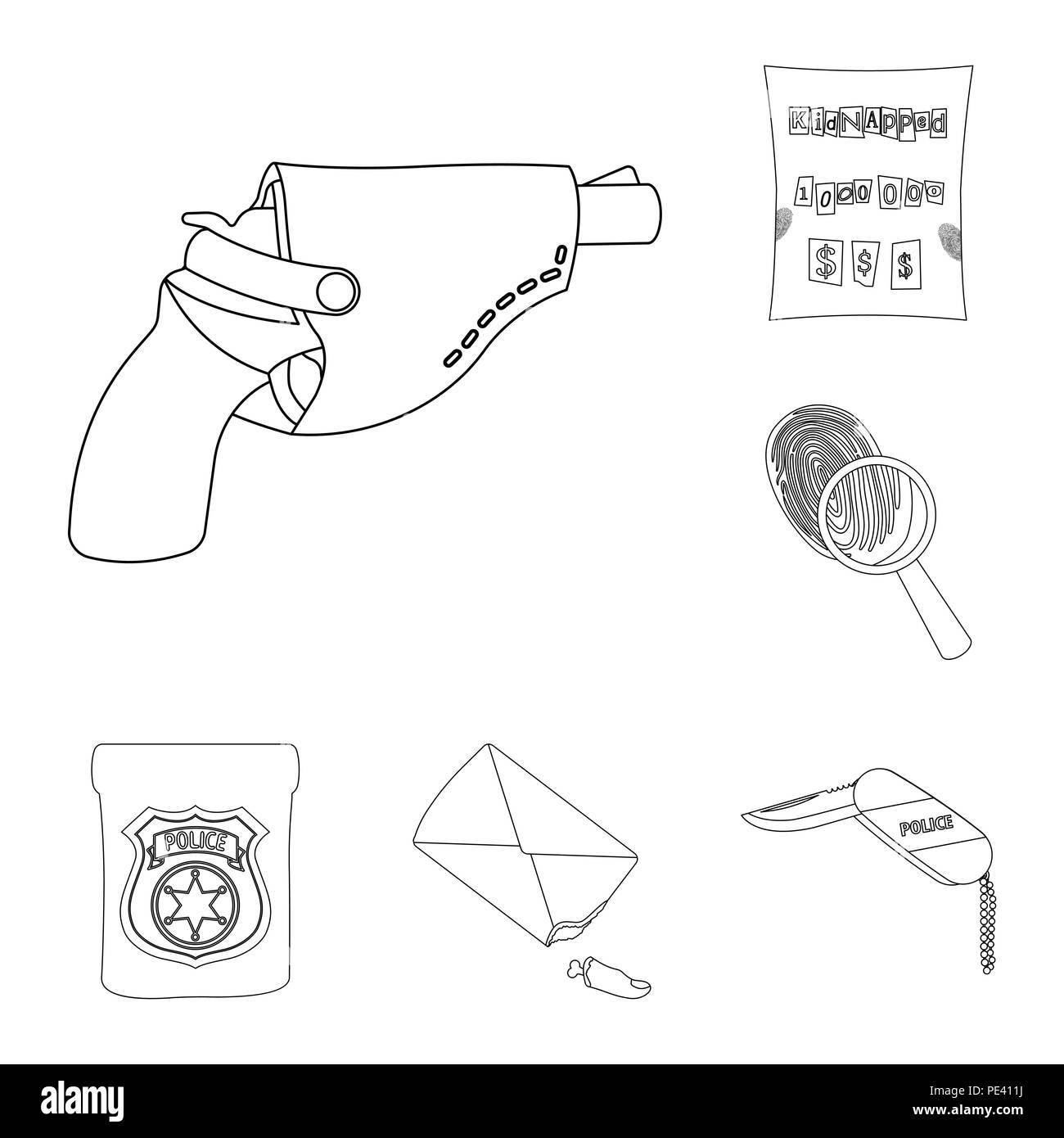 Detective agency outline icons in set collection for design. Crime and ...