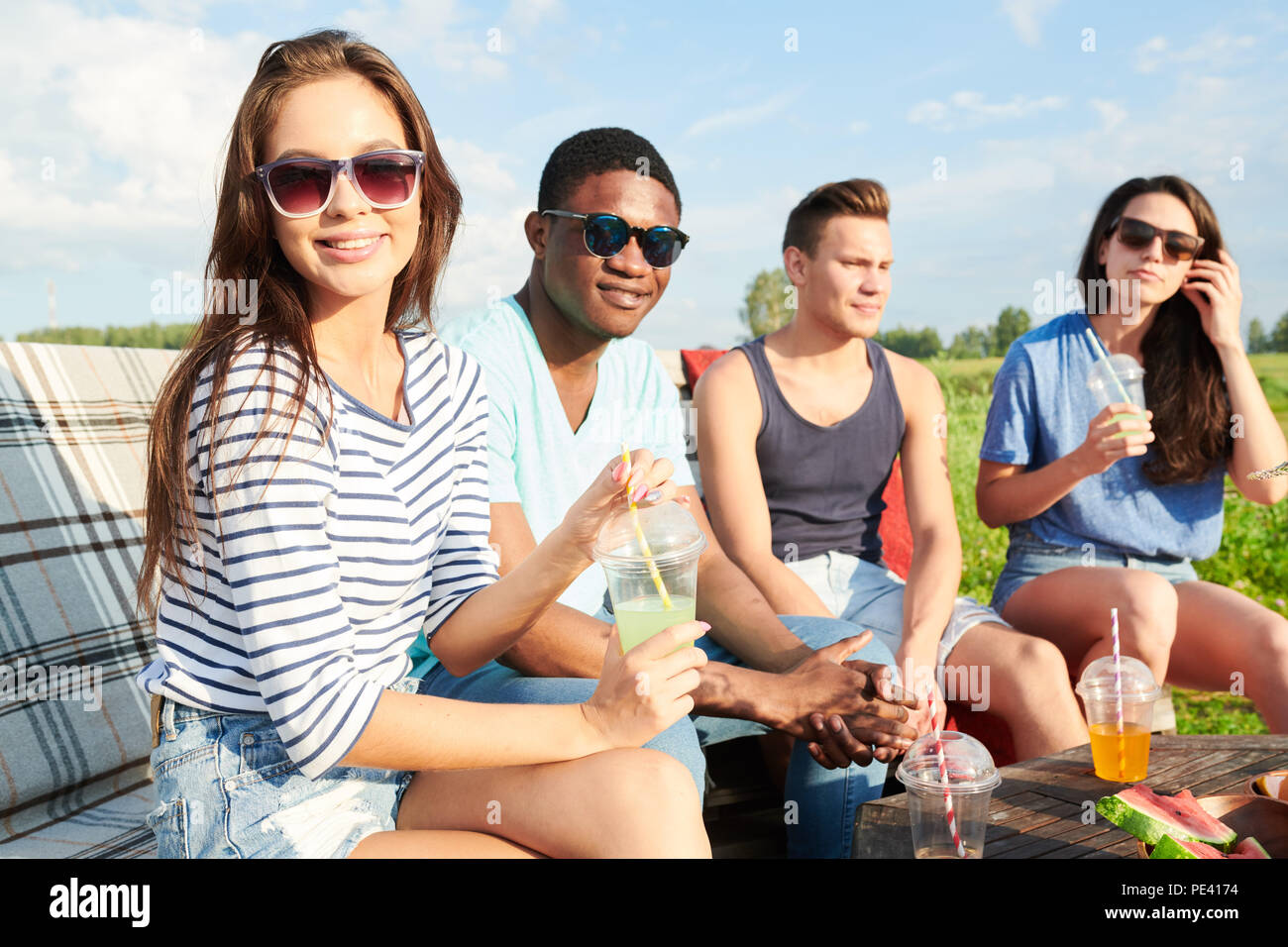 People at party outdoors Stock Photo