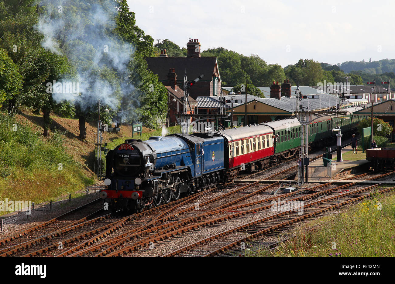 60163 Tornado departs from Horsted Keynes on the Bluebell Railway. Stock Photo