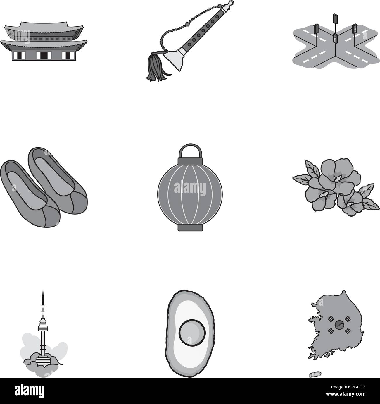South Korea set icons in monochrome style. Big collection of South ...