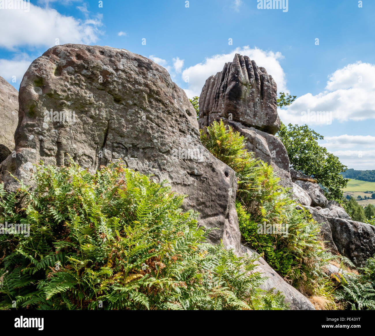 Robin Hood's Stride or Mock Beggar's Hall  - a gritstone outcrop in the White Peak of Derbyshire near Bakewell UK Stock Photo