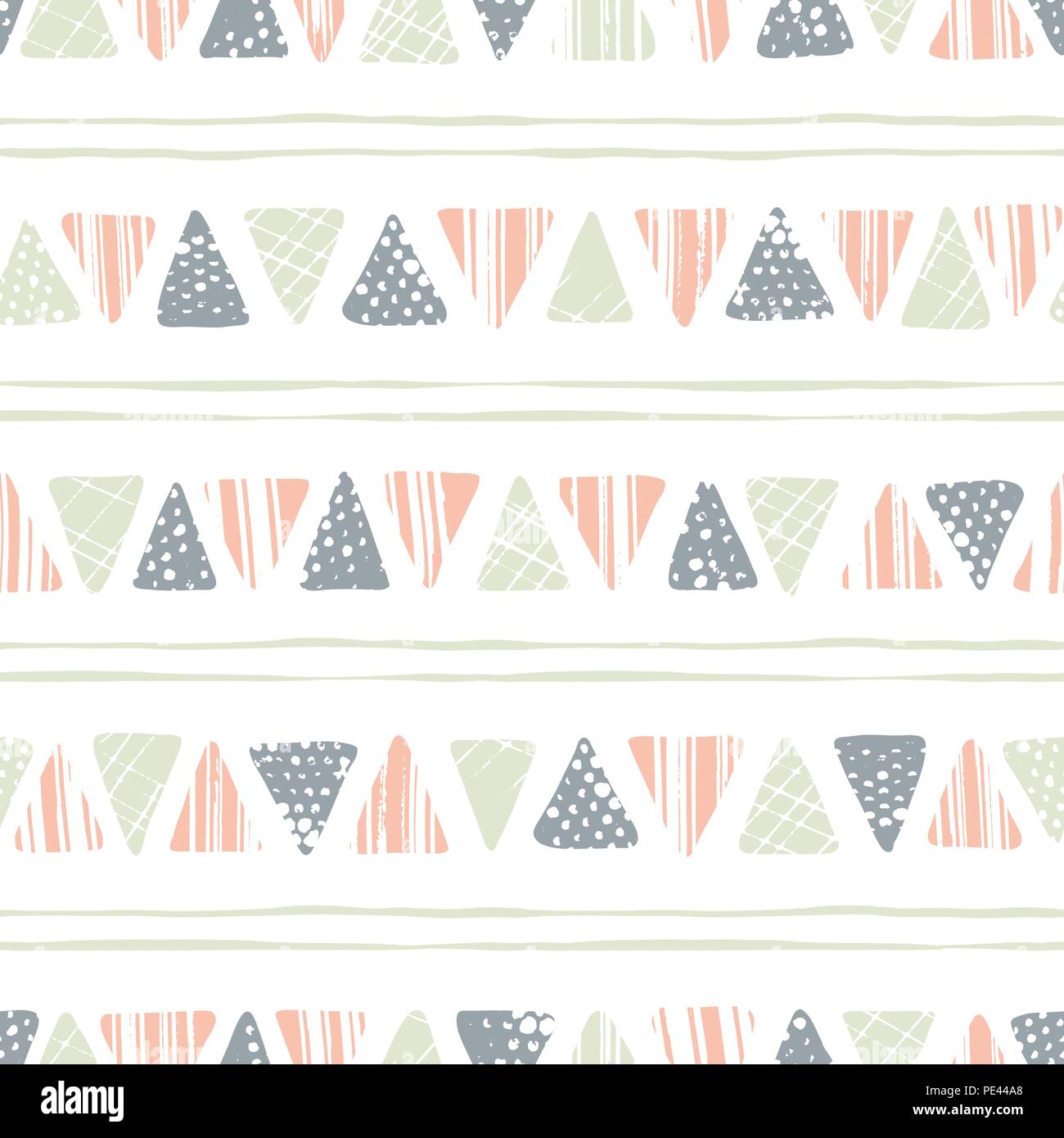 Hand drawn tribal textured triangles and stripes on white background ...
