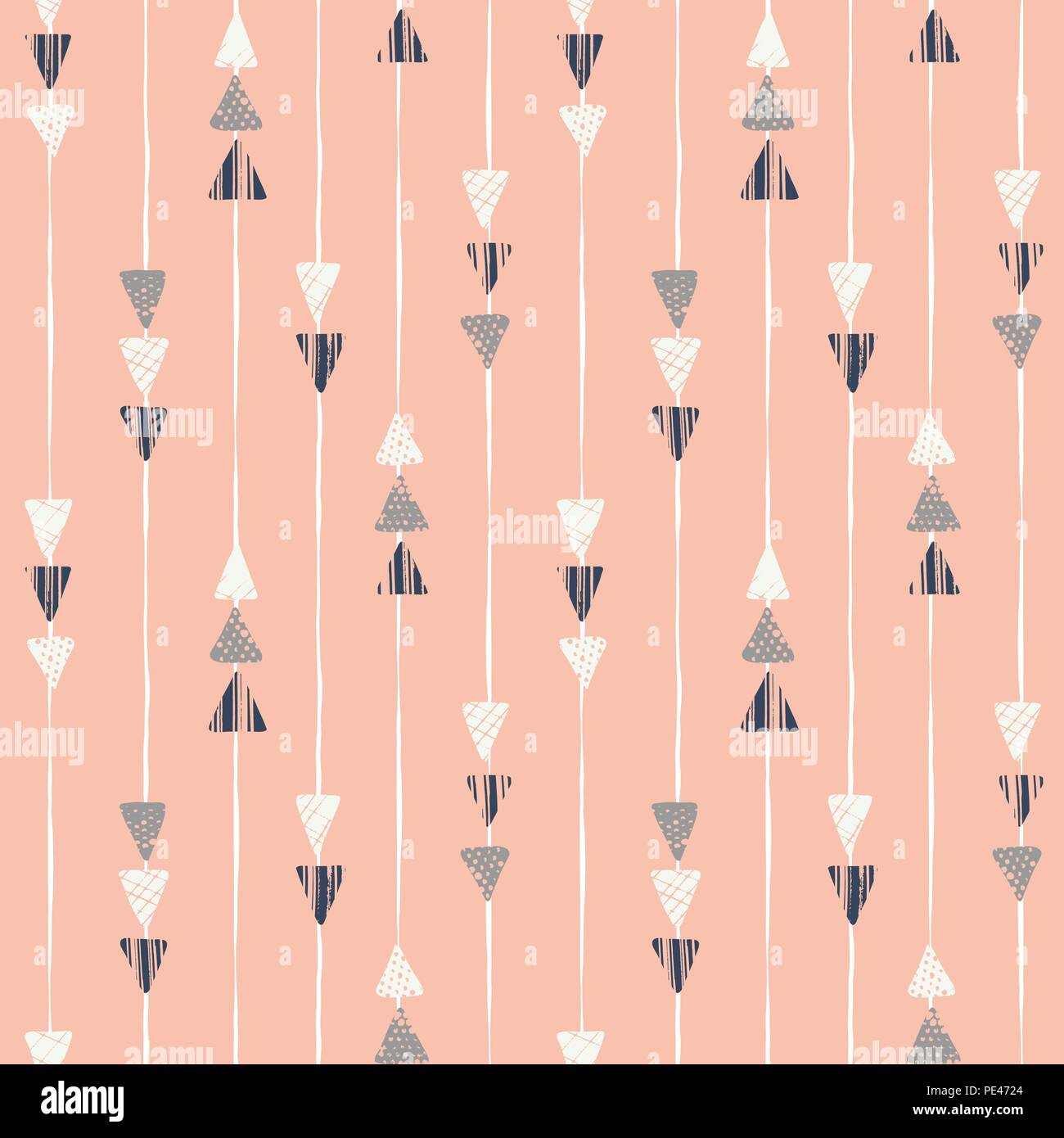 Hand drawn tribal textured arrows on pink background vector seamless ...