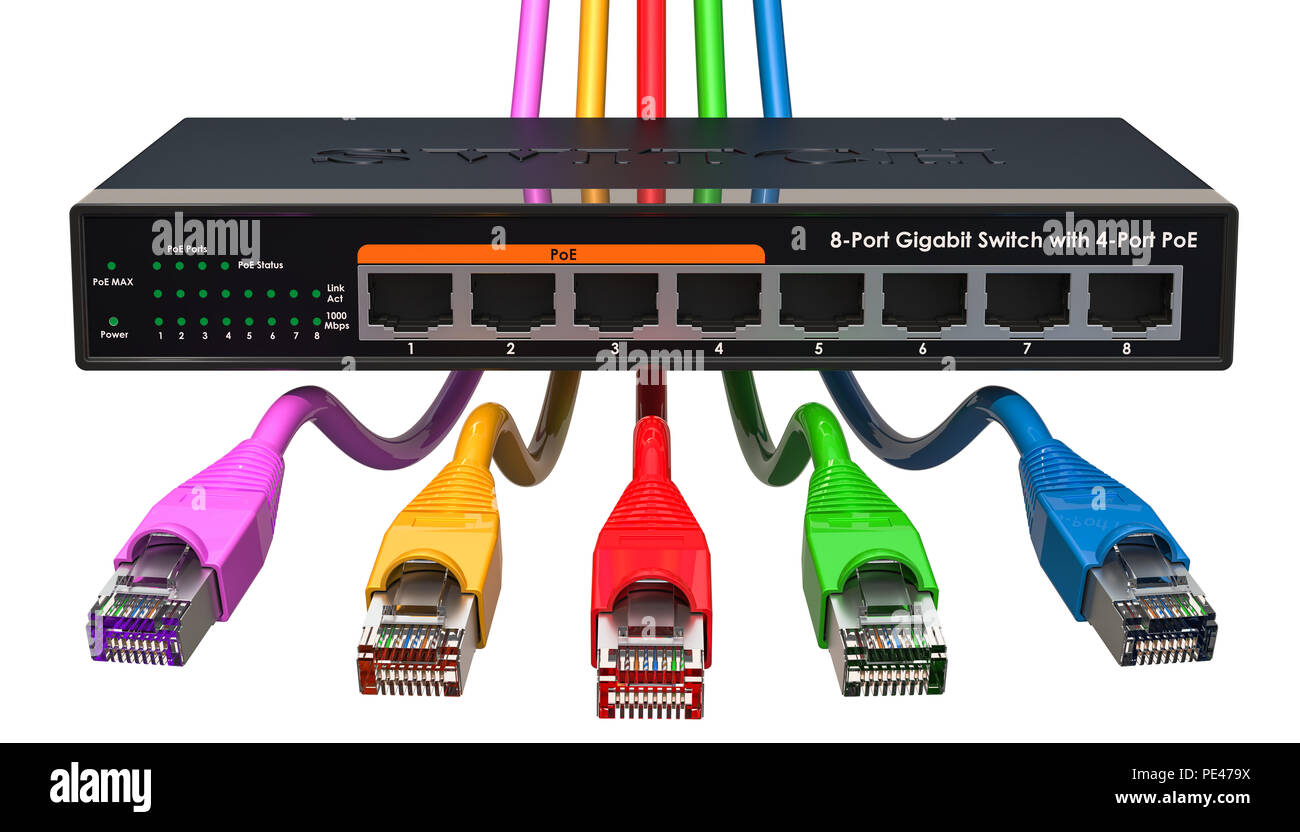 Lan Cable Network Connected Switch Multiport Stock Photo