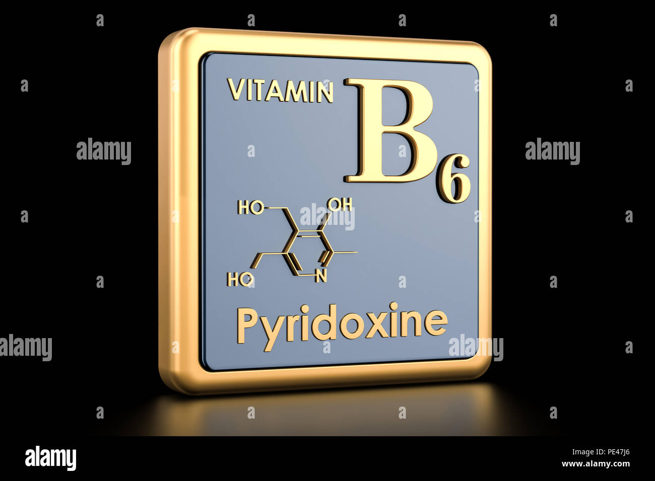 Vitamin B6, pyridoxine. Icon, chemical formula, molecular structure. 3D