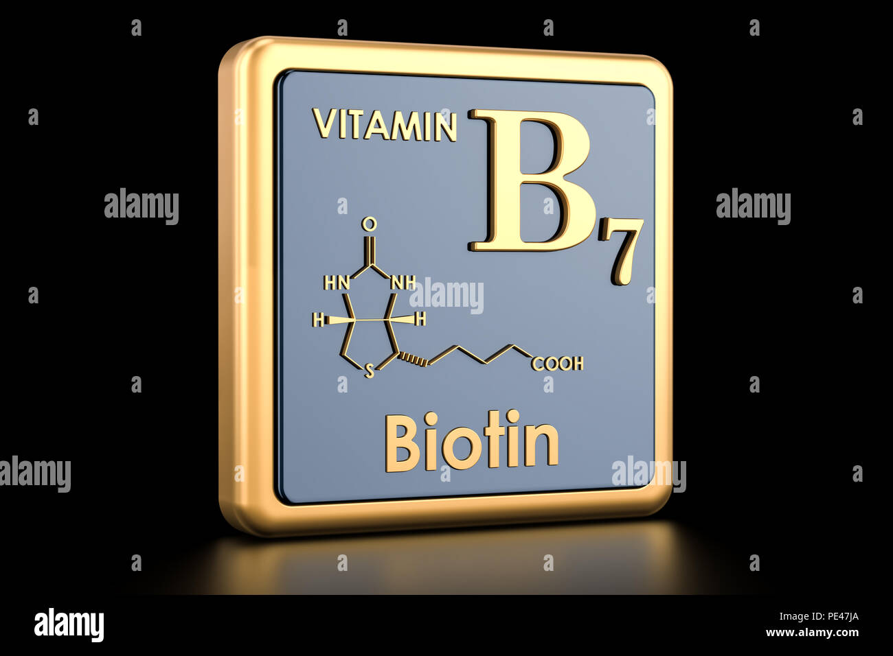Vitamin B7, biotin. Icon, chemical formula, molecular structure. 3D