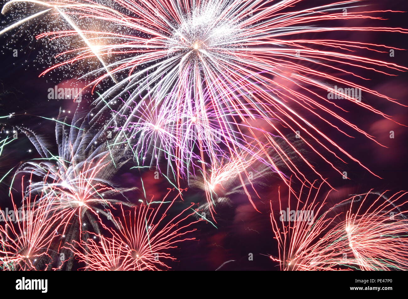 Fireworks over Portage Lakes in Portage Ohio on July 4th Stock Photo