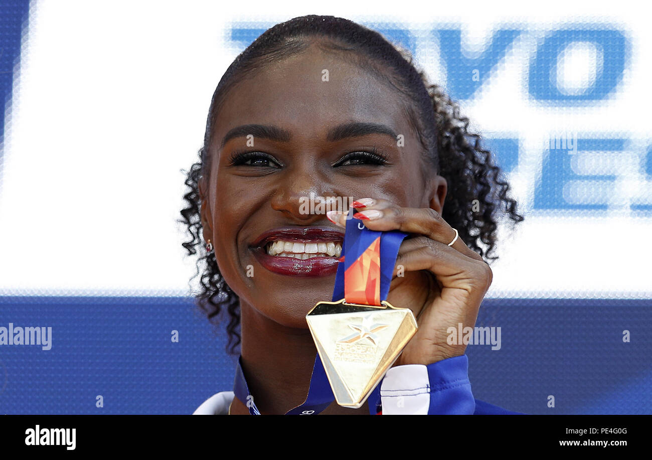 Great Britains Dina Asher Smith Holds Her Gold Medal Won In The Womens 200m During Day Six Of