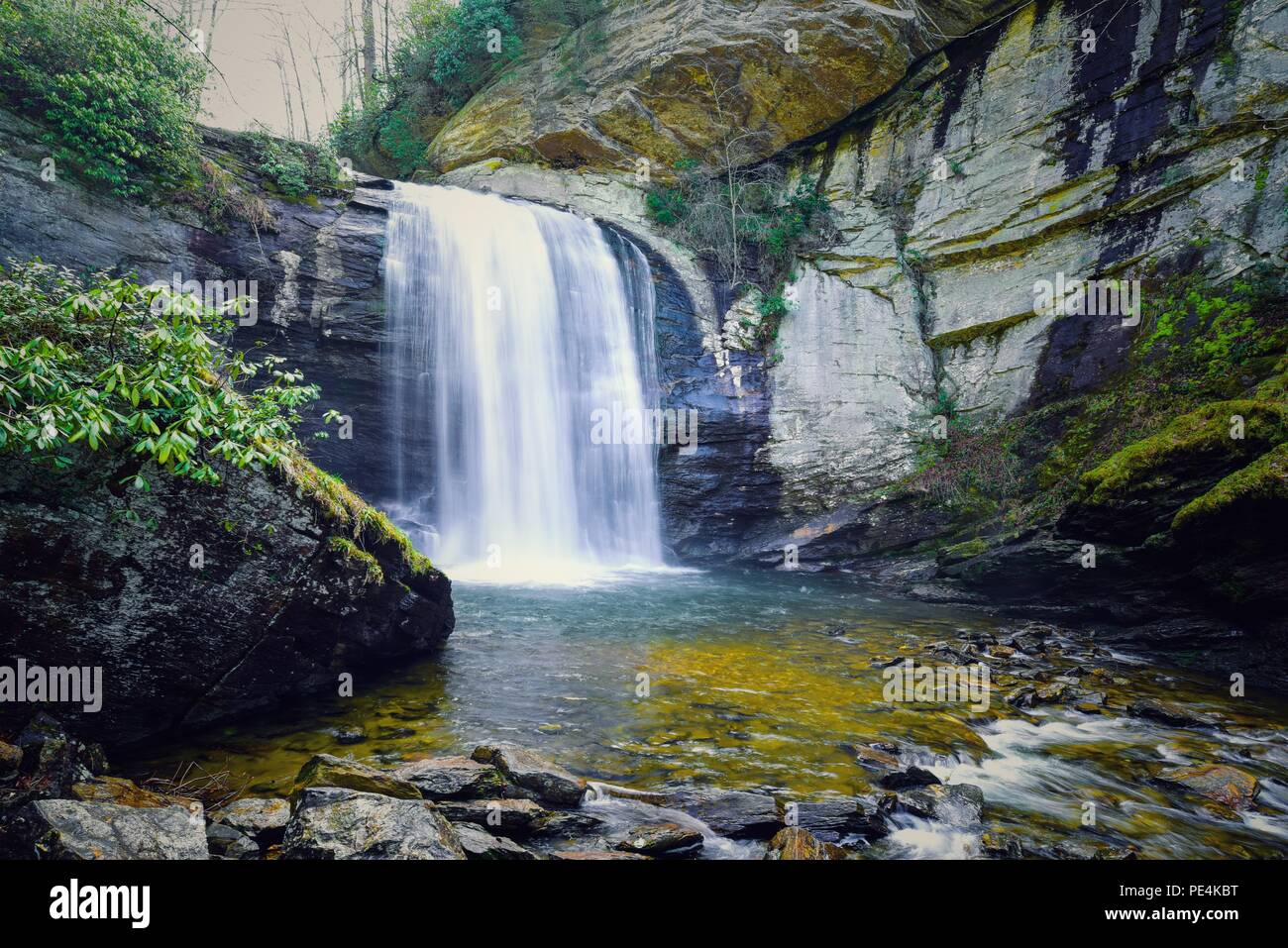 A beautiful waterfall landscape at Looking Glass Falls in North Carolina. Stock Photo