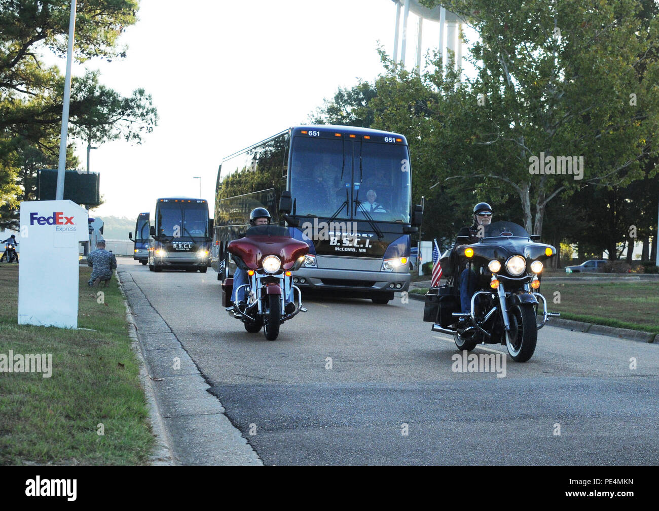 The Patriot Guard Riders lead the 1st Battalion, 204th Air Defense Artillery Regiment