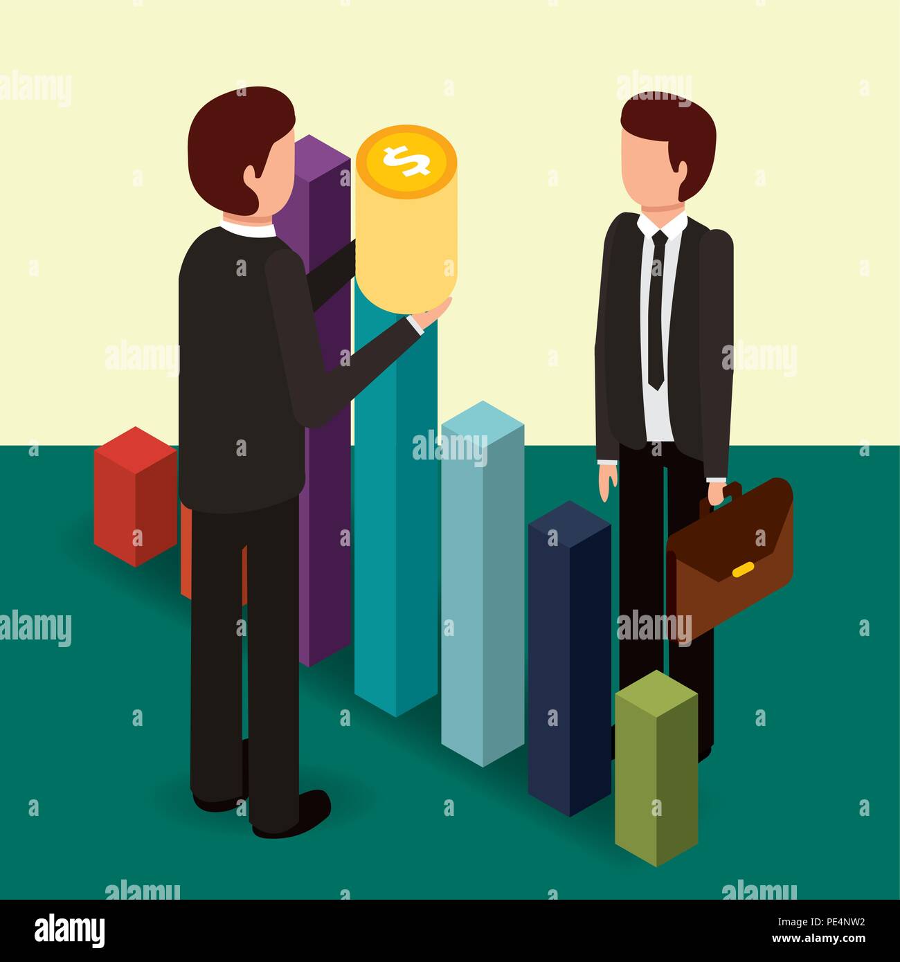 businessmen chart diagram and coins money isometric Stock Vector Image ...