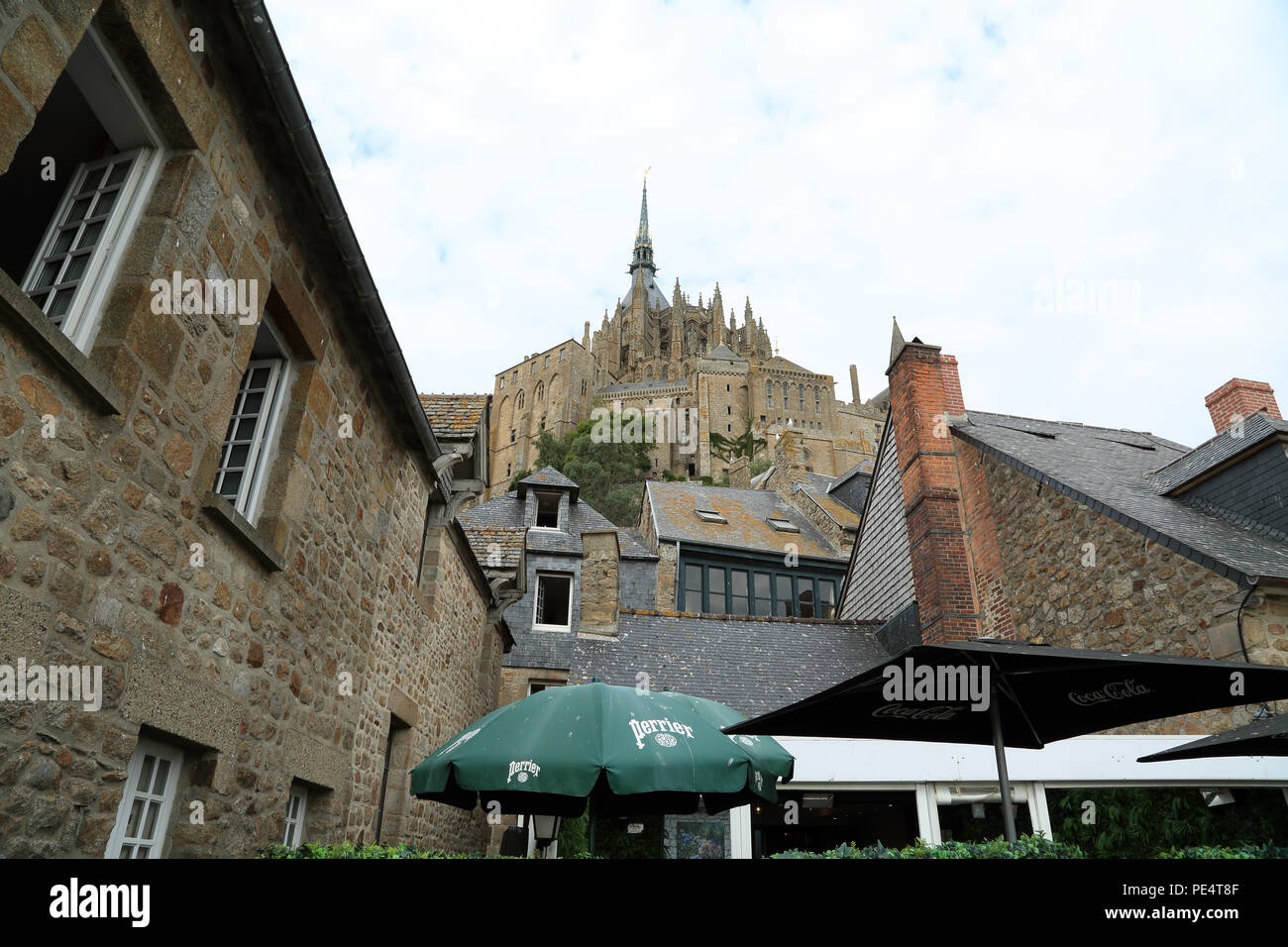 View of the Abbey from Remparts, Le Mont Saint Michel, Manche, Normandy