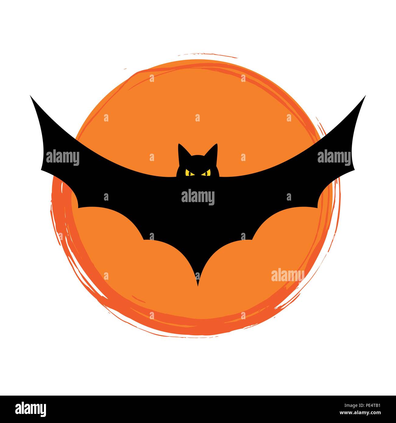 halloween flying bat on orange background Silhouette vector ...