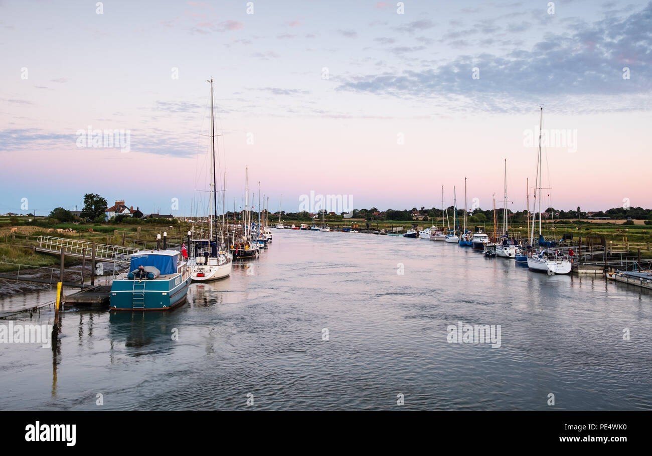 Sunset over River Blythe at Southwold Harbour, Suffolk Stock Photo