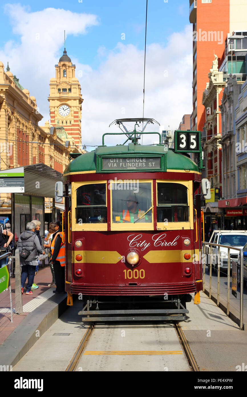 City Circle tram in Flinders Street, Melbourne, Victoria, Australia Stock Photo