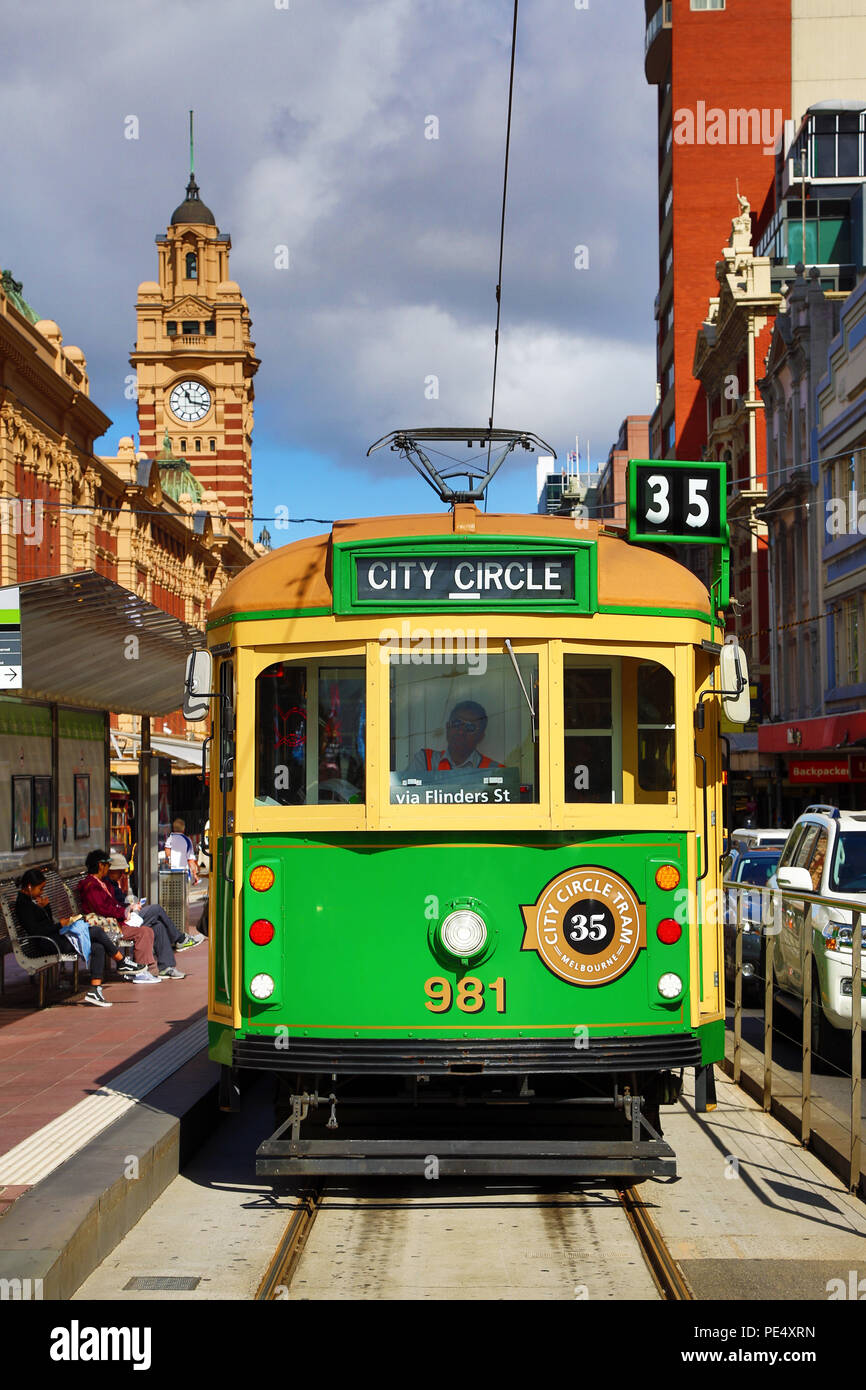 City Circle tram in Flinders Street, Melbourne, Victoria, Australia Stock Photo