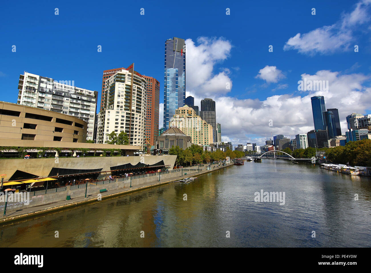 Skyline of the Southbank Promenade and the River Yarra, Melbourne, Victoria, Australia Stock Photo