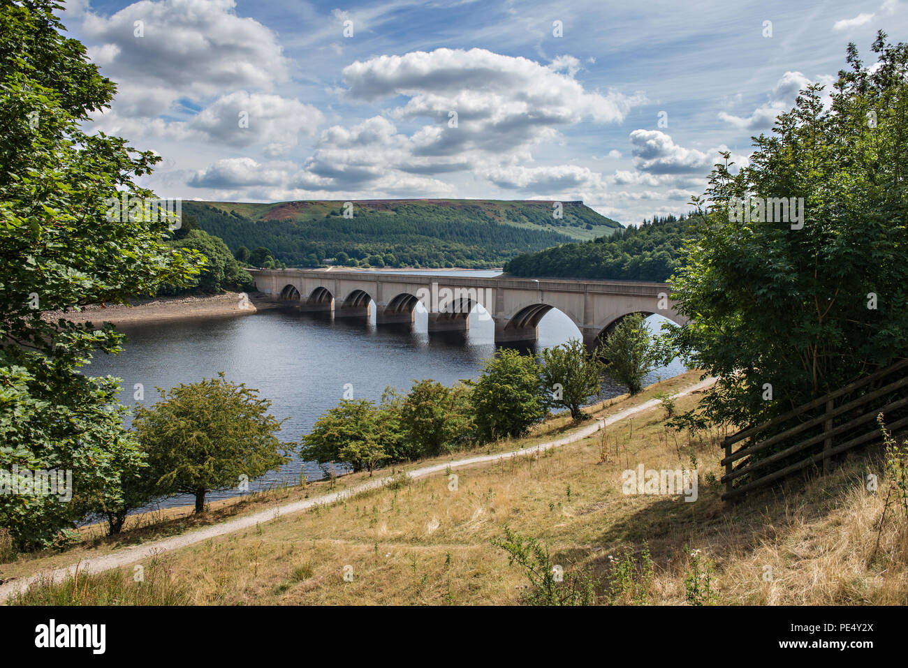 The beautiful ladybower viaduct bridge and Ladybower reservoir near