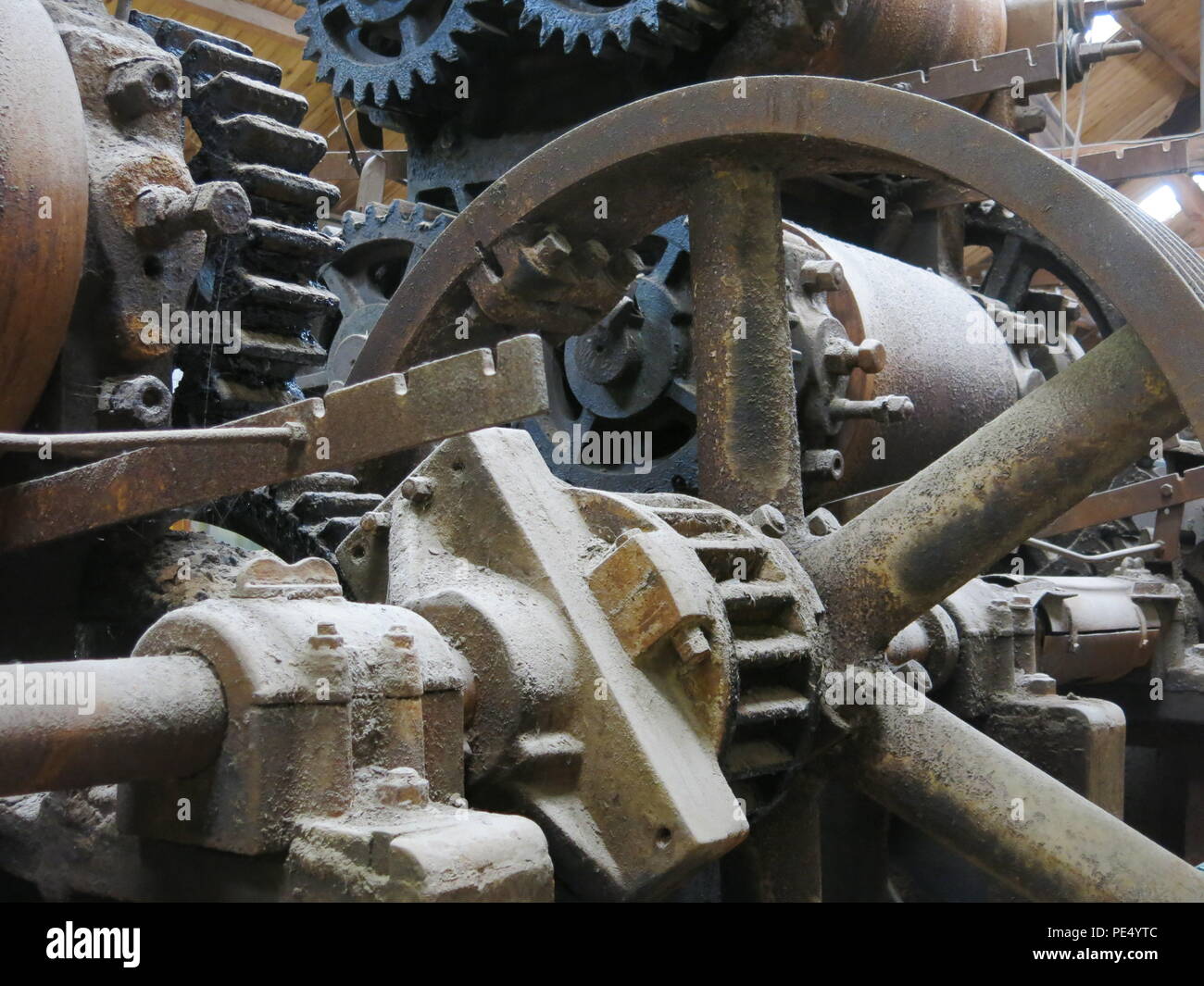 Bursledon Brickworks Industrial Museum is Britain's only steam driven brickworks ; photo shows detail of the cogwheels on the bennet & Sayer machinery Stock Photo