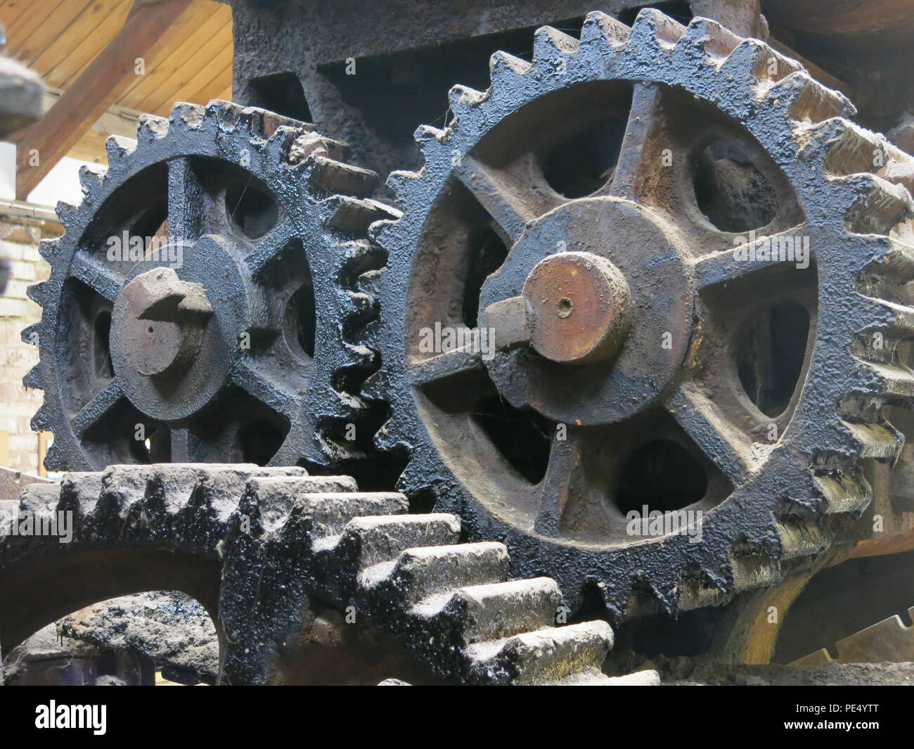 Bursledon Brickworks Industrial Museum is Britain's only steam driven brickworks ; photo shows detail of the cogwheels on the bennet & Sayer machinery Stock Photo