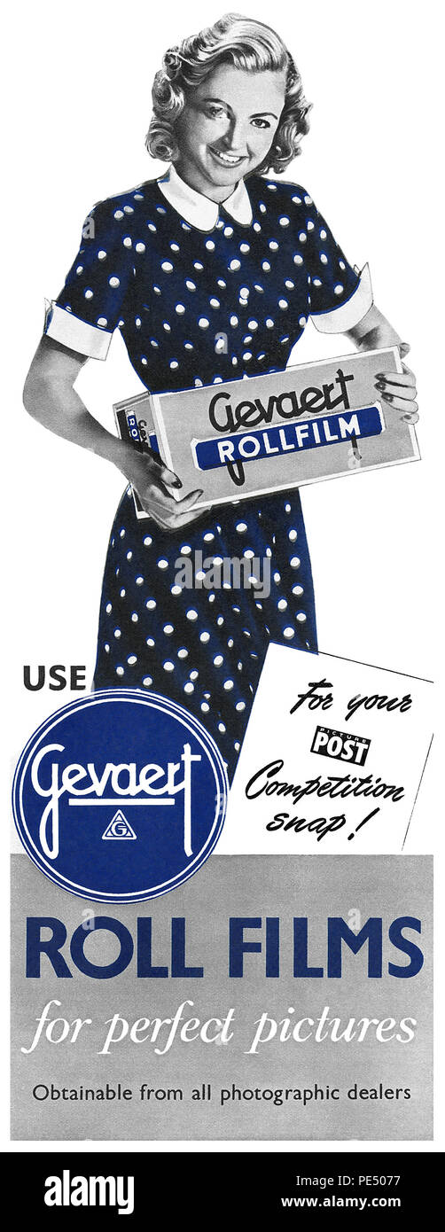 1951 British advertisement for Gevaert roll film. Stock Photo