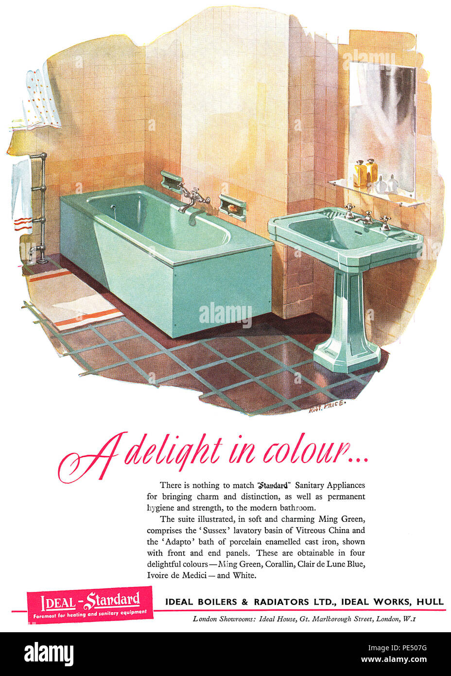 1951 British advertisement for Ideal Standard bathrooms. Stock Photo