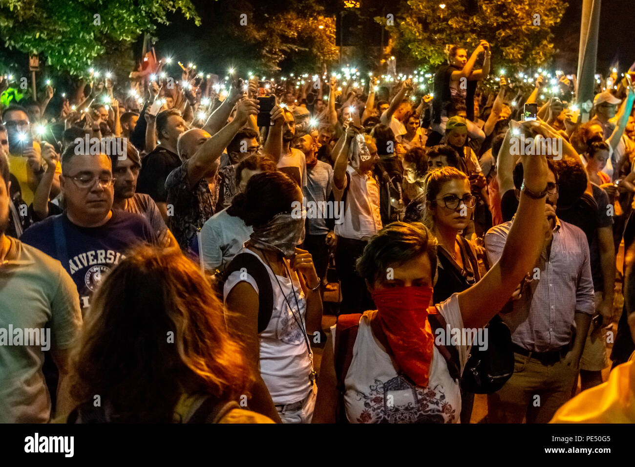 Bucharest, Romania - 10 August 2018: Tens of thousands of protesters have rallied in cities across Romania against the way Romania is governed by the  Stock Photo