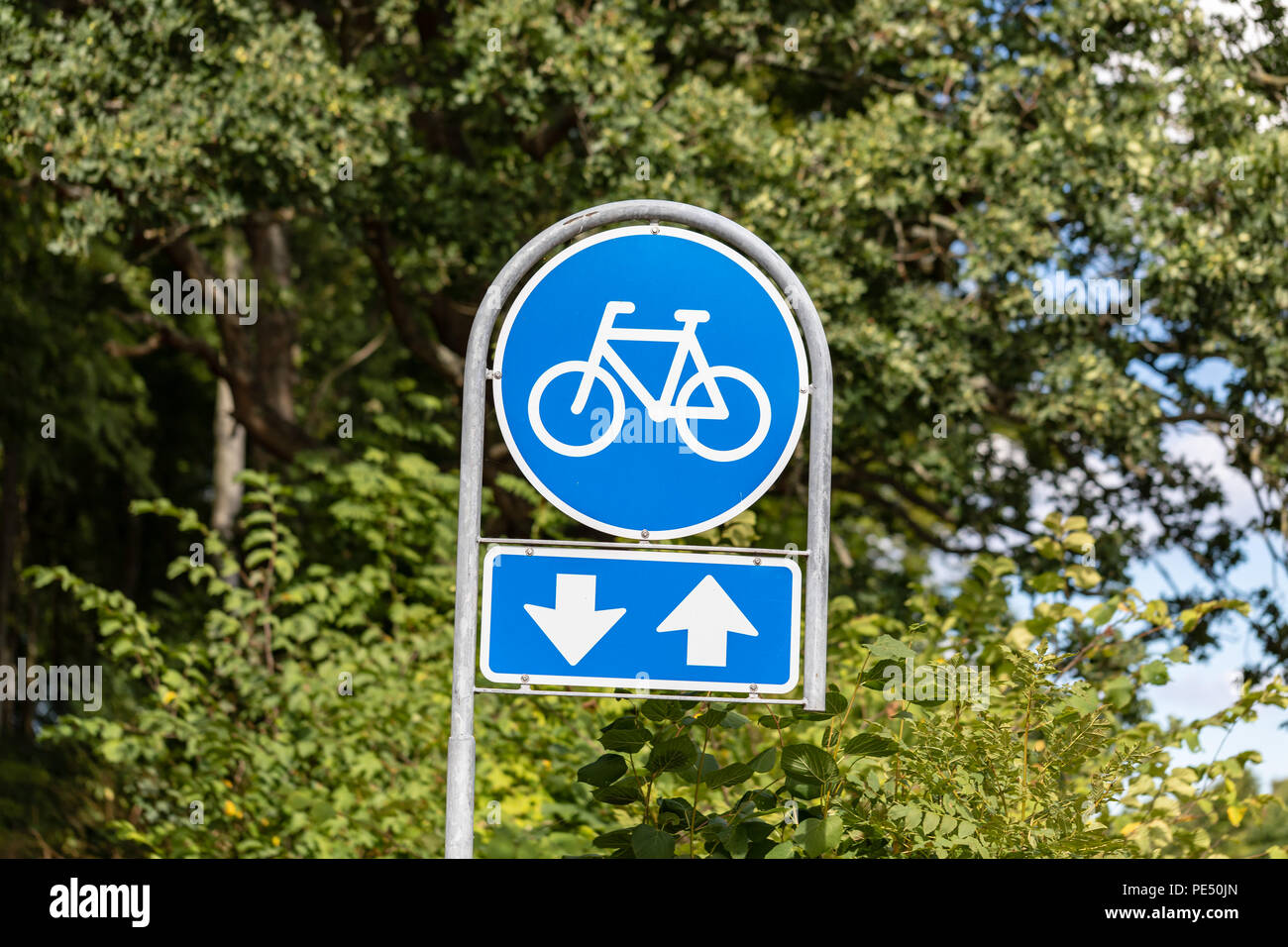 Two-way bike lane sign, Denmark Stock Photo
