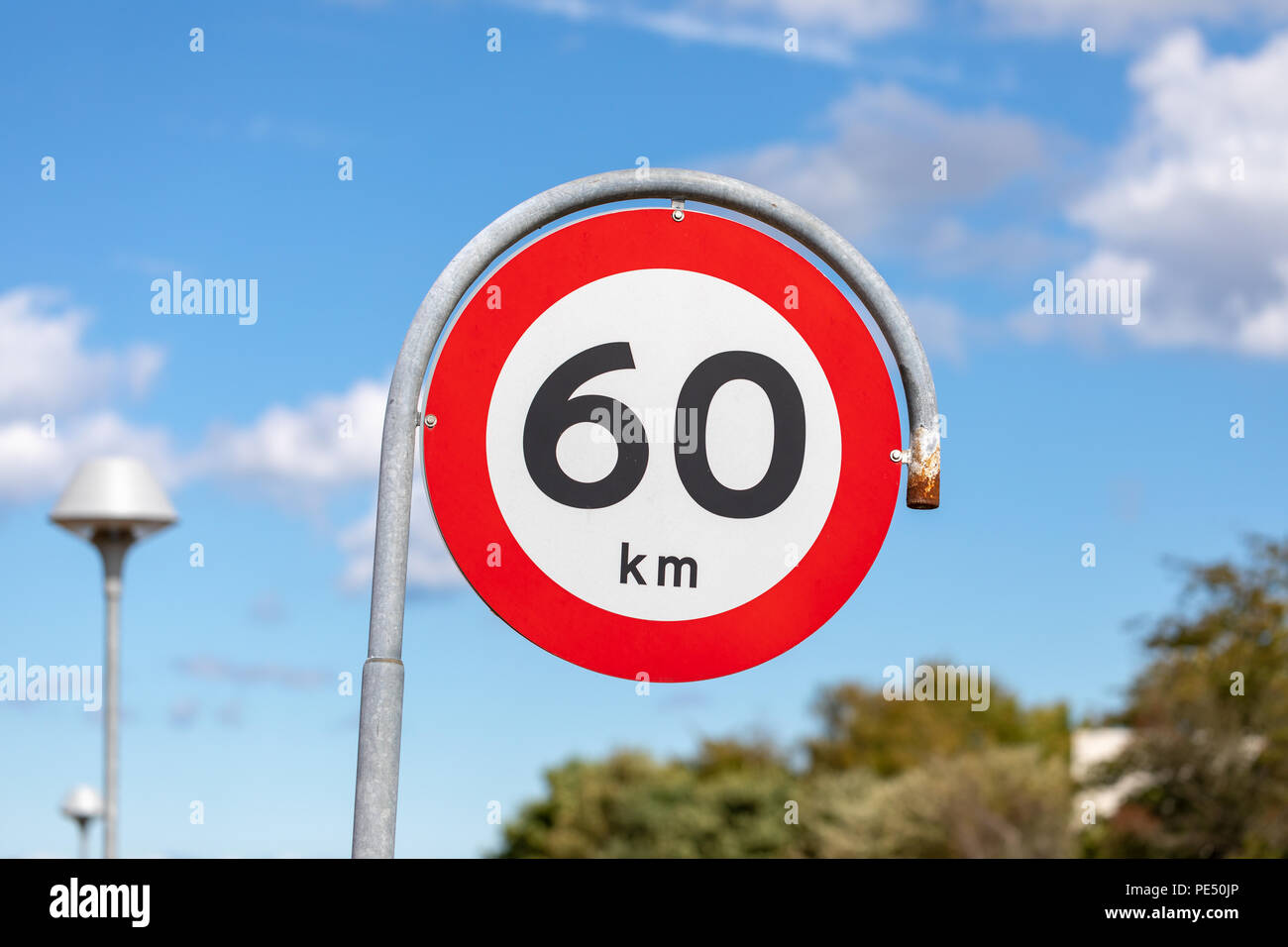 '60 km', speed limit sign, Denmark Stock Photo