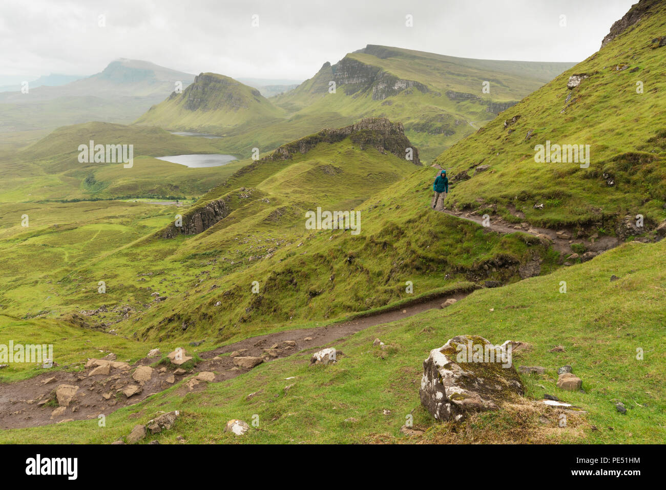 Walkers on The Quiraing, Trotternish Ridge, Isle of Skye, Scotland Stock Photo
