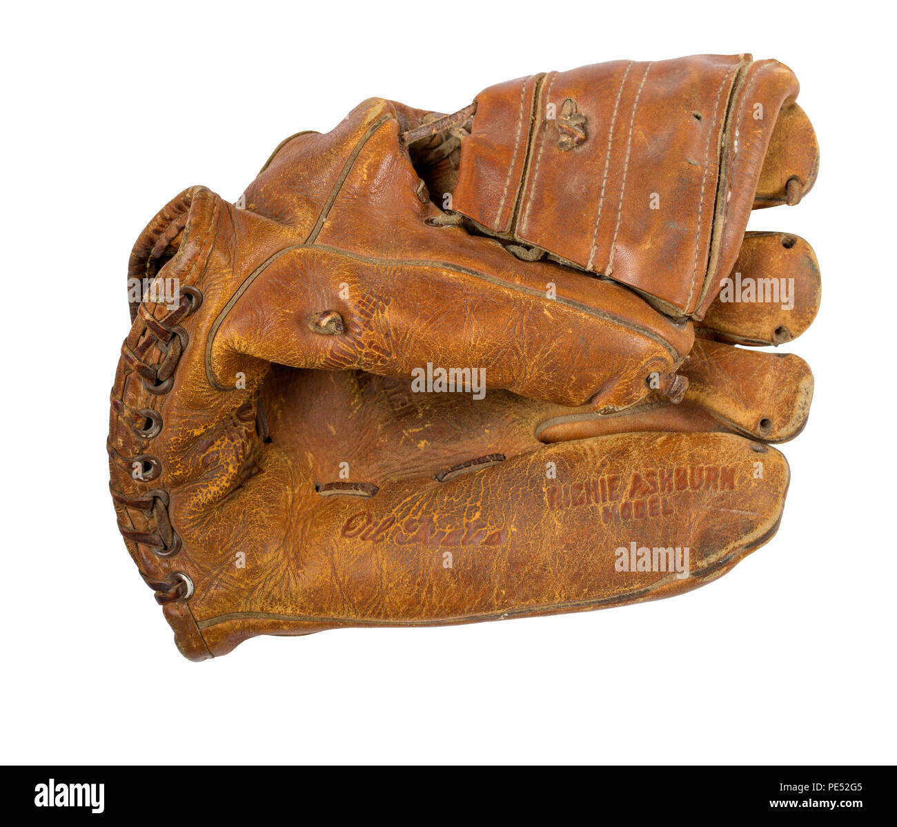 A vintage 1950s Hutch model 40L Richie Ashburn autographed baseball glove Stock Photo