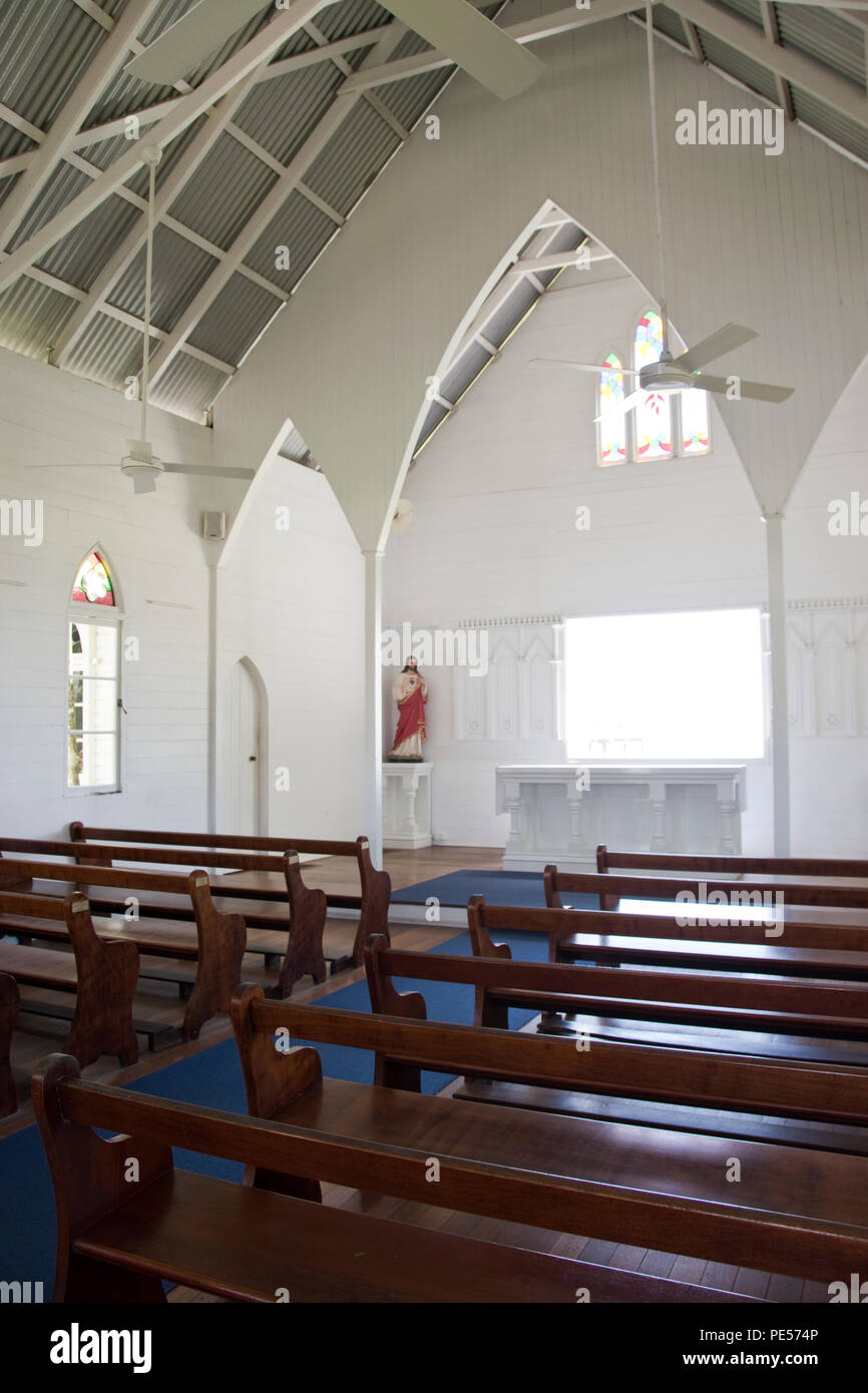 Interior of Saint Mary’s by the Sea, an historic, gothicstyle, timber church in Port Douglas