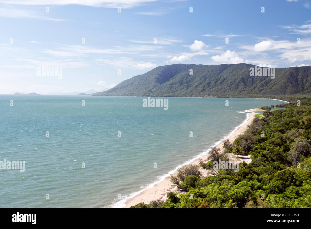 View from Rex Lookout, between Cairns and Port Douglas, over Trinity Bay, Queensland, Australia. Stock Photo