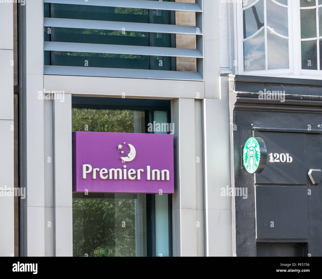 Frontage of Premier Inn, Princes Street, Edinburgh, Scotland, UK on sunny Summer day Stock Photo
