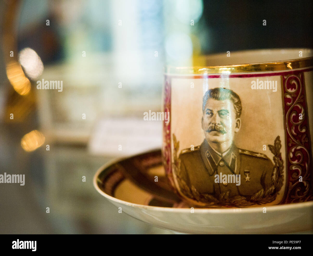 In the museum, gifts which Stalin got from world politicians, are on display. For the whole world, Joseph Vissarionovich Stalin who was ruling the Soviet Union from 1941 - 1953 is a dictator. In Gori, today Georgia, where he was born as Ioseb Dzhugashvili, he is considered for a hero. His museum was opened there in 1957 and is still attracting visitors. House where he was born is still standing there in the main square, protected by marble building. Many people in Gori think that life was better in times of communism and Soviet Union. Stalin has a lot of respect there. Even in the museum, fact Stock Photo