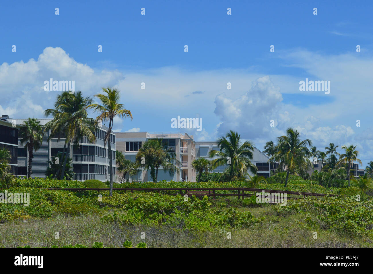 View Of Beachfront Condos on Sanibel Island, Florida Stock Photo