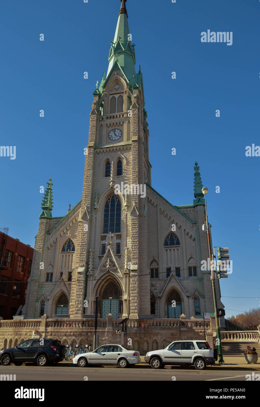 Street View Of St. Alphonsus Catholic Church in Chicago Stock Photo