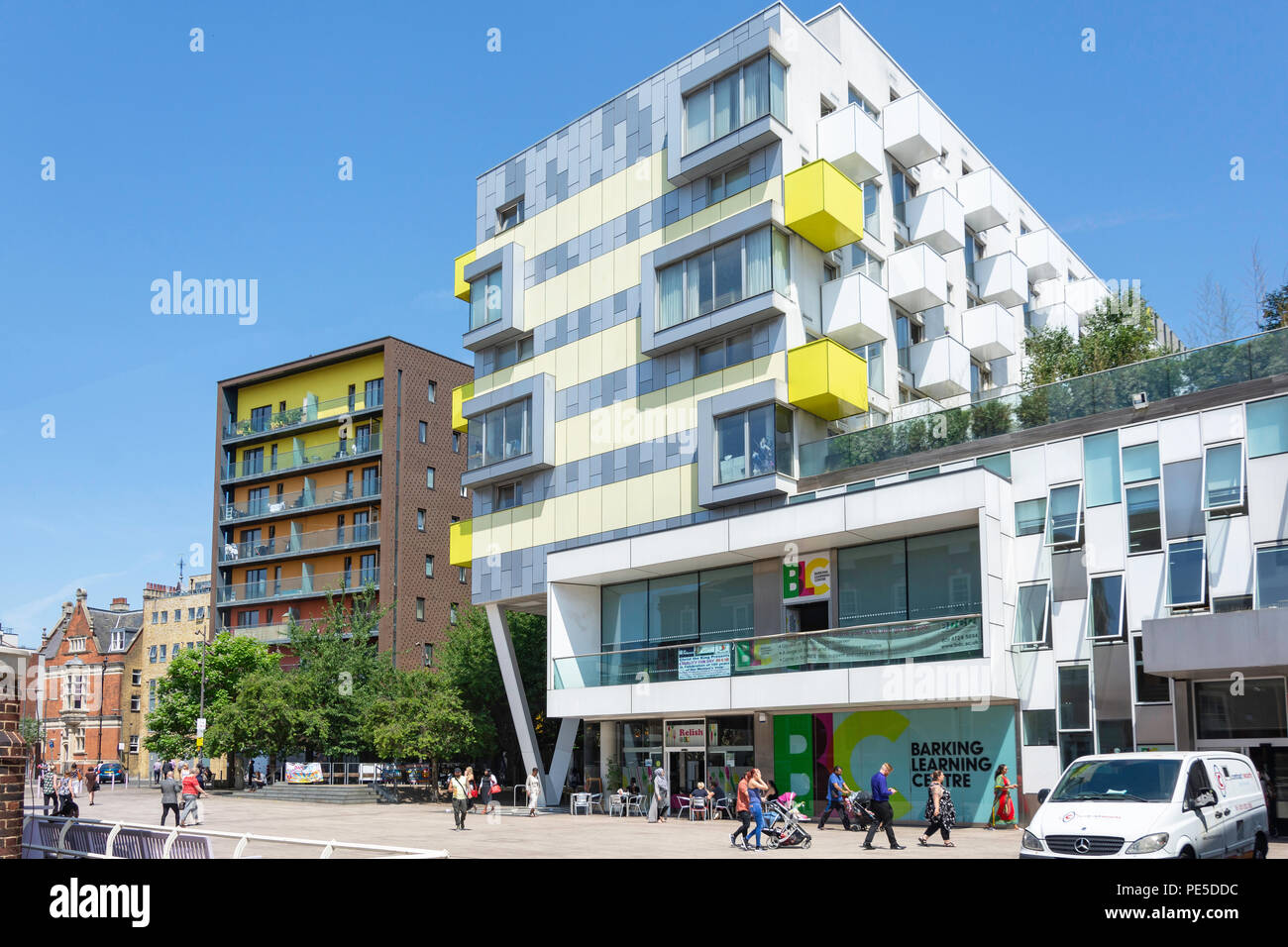 Central housing development and Barking Learning Centre, Town Hall Square, Barking, London Borough of Barking, Greater London, England, United Kingdom Stock Photo