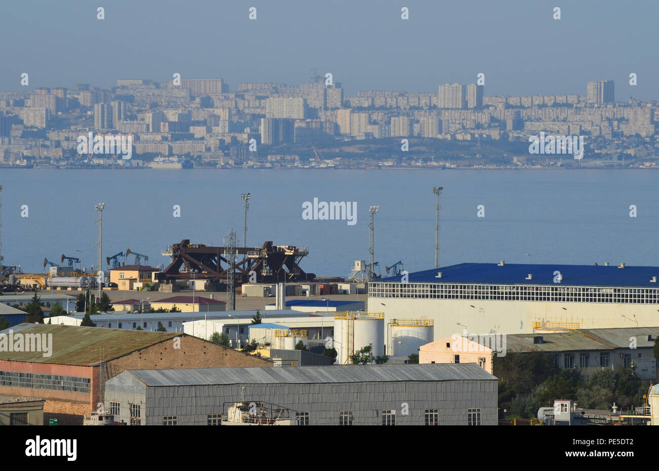 Baku skyline with Bibiheybat shipyard in the foreground Stock Photo